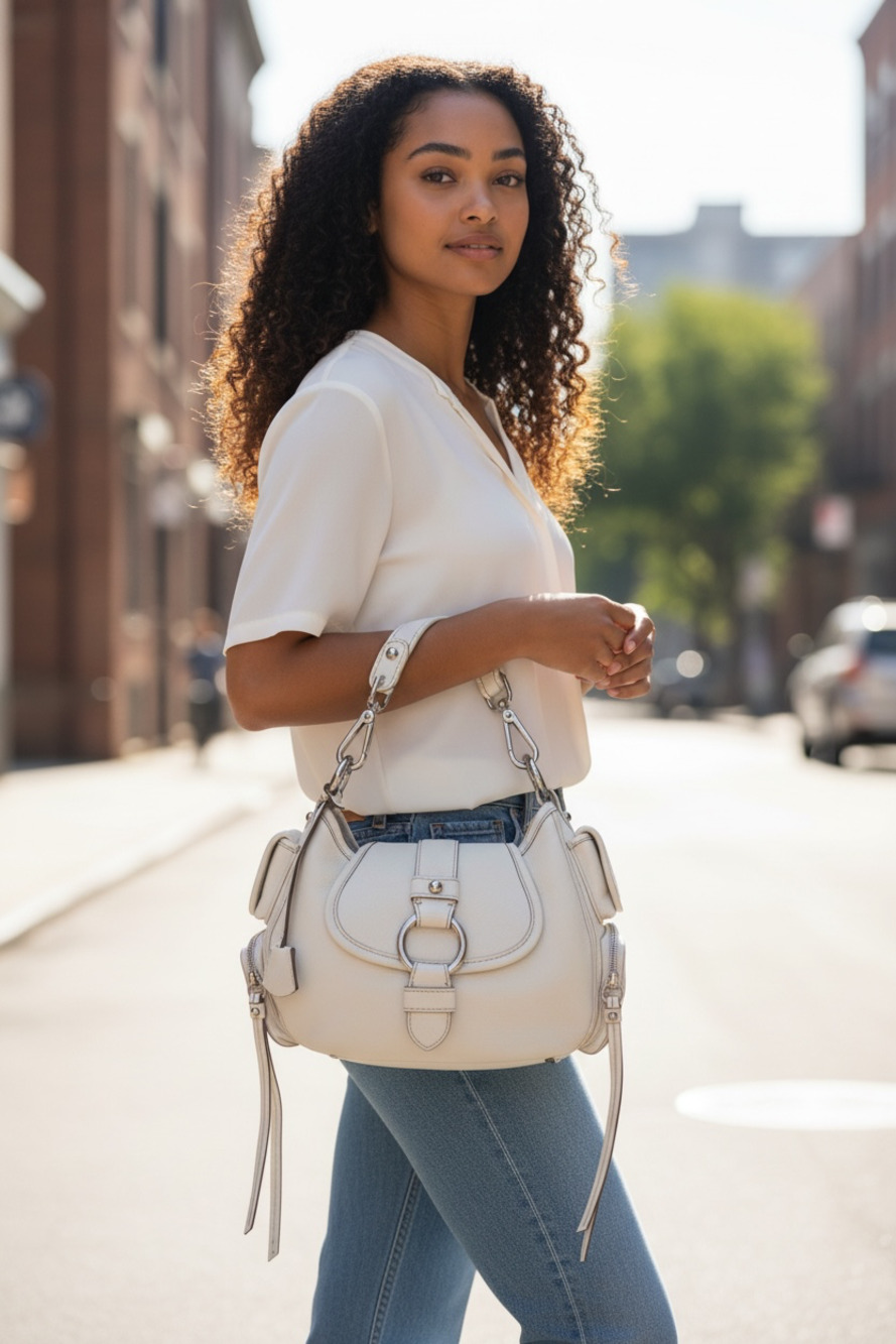 Banana Republic Y2K NEW without tag - white leather shoulder bag Approx. size: 8